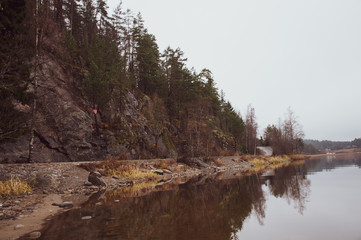 road between lake and mountain