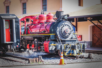 ECUADORIAN STEAM LOCOMOTIVE IN Chimbacalle TRAIN MUSEUM, QUITO ECUADOR 