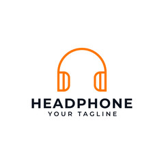 Obraz premium Simple Headphone, Music Studio Recording, DJ Line Logo Design