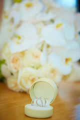 wedding bouquet and rings