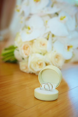 wedding bouquet and rings