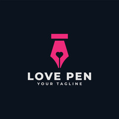 Love and Vintage Fountain Pen, Signature, Write Line Logo Design