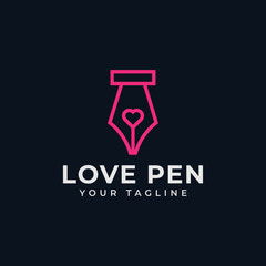 Love and Vintage Fountain Pen, Signature, Write Line Logo Design