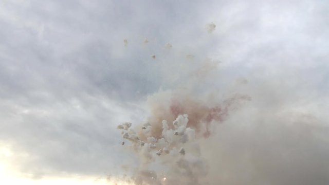Mascleta Daytime fireworks for Fallas Holiday in Valencia Spain. View of the sky and smoke with high quality sound