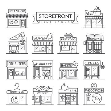 Storefront thin line icons vector collection