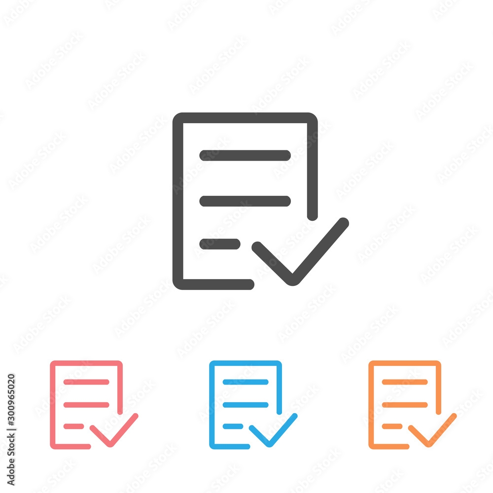 Poster check form vector icon set. checked symbol. approve pictogram, flat vector sign isolated on white ba