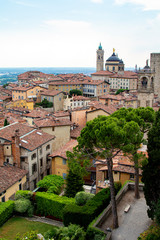 Fototapeta na wymiar View Of Old Tile Roofs In Bergamo, medieval historical Old Town, Italy