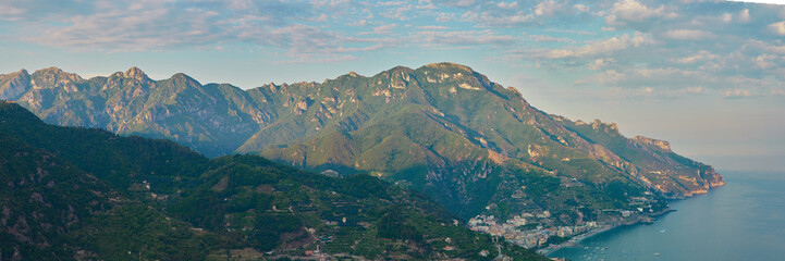 High angle view of Minori and Maiori, Amalfi coast, Italy