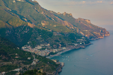 High angle view of Minori and Maiori, Amalfi coast, Italy