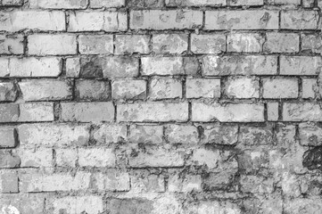 Abstract weathered texture stained old stucco light gray and aged paint white brick wall background in rural room, grungy rusty blocks of stonework technology color horizontal architecture wallpaper