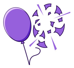 Purple balloon popped on white background