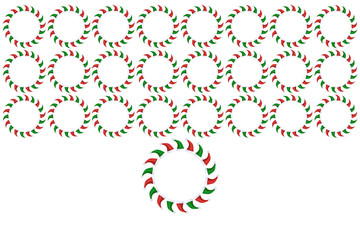 Template for Christmas Advent calendar in the form of circles of red and green caps on a white background.