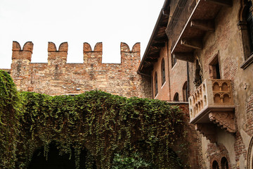 The picture from the center of the ancient city of Verona in Italy. The old historic houses and the...