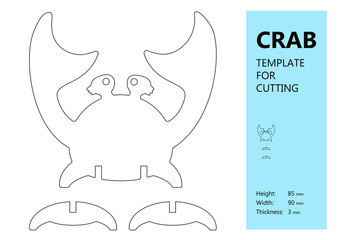Template for laser cutting, wood carving, paper cut. Silhouette of crab. Vector illustration
