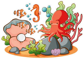 Obraz premium Sea animals on white background