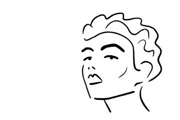Black and white portrait of beautiful woman line art hand drawn vector background