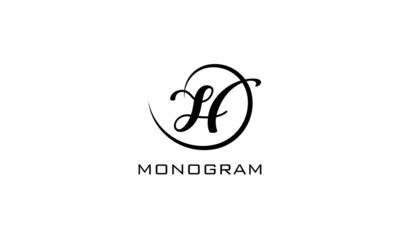 Monogram. Typographic logo with capital letter F. Icon lettering style with decorative swirl in black isolated on light background.