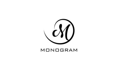 Monogram. Typographic logo with capital letter F. Icon lettering style with decorative swirl in black isolated on light background.