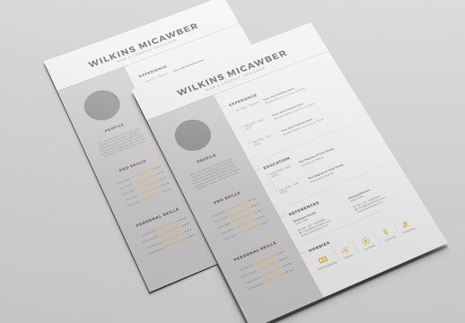 Resume Layout with Gray Sidebar Element and Orange Accents