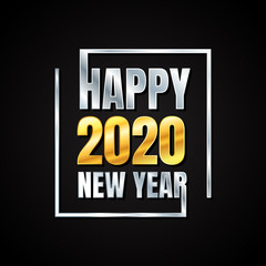 Metal text Happy New Year 2020 for element design