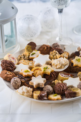 Festive Christmas table with assorted Christmas homemade cookies