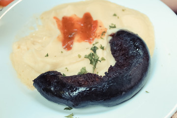 mashed potato and home made black pudding