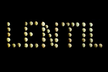 Inscription LENTIL from green lentil grains