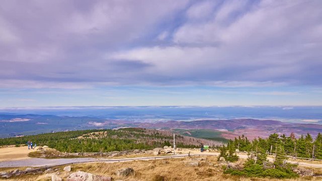 Harz mountain range Brocken. Panoramic view. Time lapse.