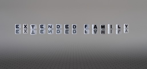 The concept of extended family represented by black and white plastic letter cubes