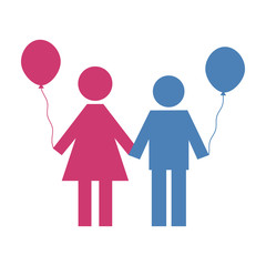 silhouettes of a boy and a girl with balloons on a white background