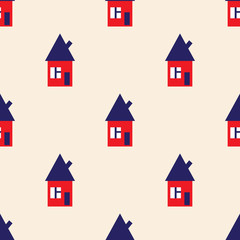 Bright seamless pattern with cute little houses.