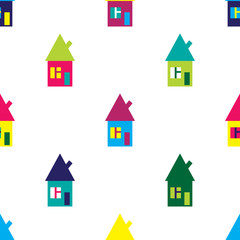 Fototapeta premium Bright seamless pattern with cute colored houses.