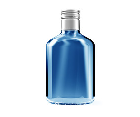 Glass bottle isolated with reflection. 3d illustration