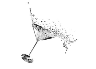Martini glass with water drops with olives Isolated on white background. 3d rendering