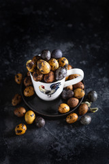 Easter colored quail eggs, painting Easter eggs with natural dyes