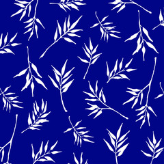 Pattern with hand drawn bamboo leaves