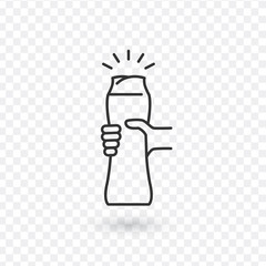 A person squeezes out the liquid from a bottle. Shake bottle. Stock Vector illustration isolated on white background.