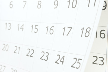 Closeup of dates 17 on calendar page