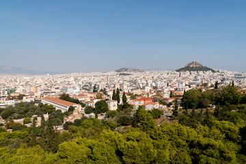 Fototapeta na wymiar City of Athens, ancient agora of Athens and hill Lycabettus.