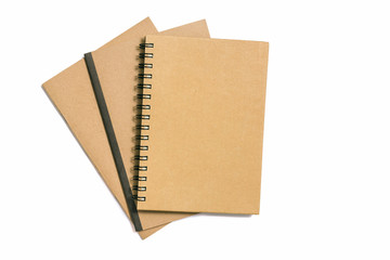 Stack of recycled notebook front cover isolated on white background