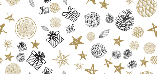 Christmas and New Year set, hand drawn illustration.	