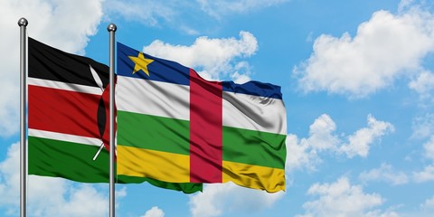 Kenya and Central African Republic flag waving in the wind against white cloudy blue sky together. Diplomacy concept, international relations.