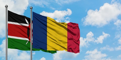 Kenya and Chad flag waving in the wind against white cloudy blue sky together. Diplomacy concept,...