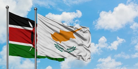 Kenya and Cyprus flag waving in the wind against white cloudy blue sky together. Diplomacy concept,...
