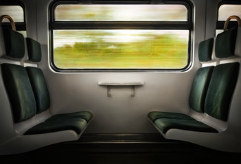Empty seats in a train moving at high speed