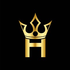 Gold Icon Letter H Logo. Crown of kings and queens with the logo icon H. Initial Letter H Design Vector Luxury Golden