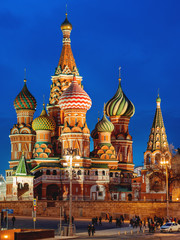 Fototapeta na wymiar Famous landmarks - St. Basil Cathedral on Red square in Kremlin. Moscow, Russia.