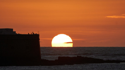 Fototapeta na wymiar Sunset at Saint Sebastian Castle Cadiz
