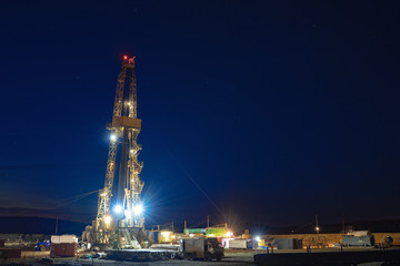 Oil and Gas Drilling Rig. Oil drilling rig operation on the oil platform in oil and gas industry....