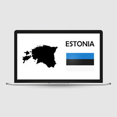 Computer monitor with a flag and map country Estonia.